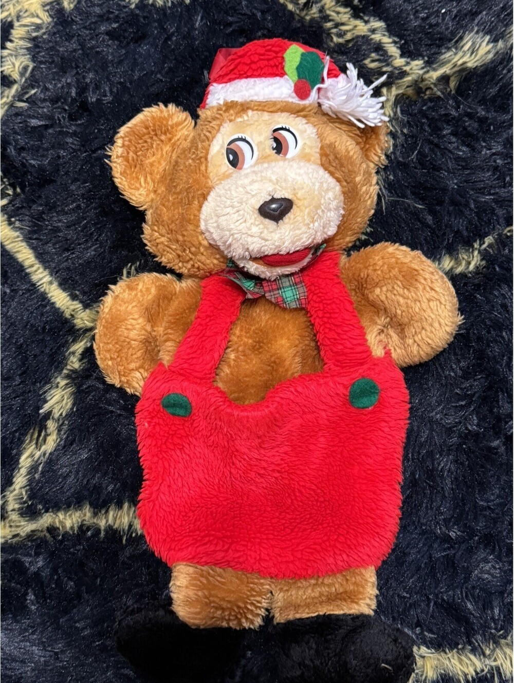 Vintage Santa’s Best Rennoc Teddy Bear Plush Christmas Stocking 3D Overalls 20”